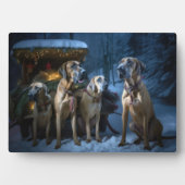 Plaque Photo Décor de Noël Rhodesian Ridgeback Snowy Sleigh (Devant)