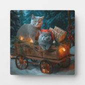 Plaque Photo Décor de Noël russe Blue Cat Snowy Sleigh (Devant)