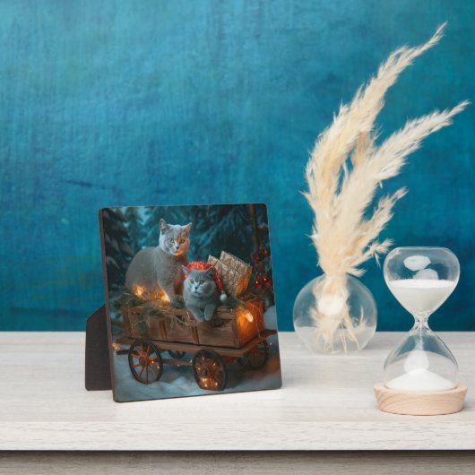 Plaque Photo Décor de Noël russe Blue Cat Snowy Sleigh (Insitu)