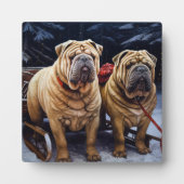 Plaque Photo Décor de Noël Shar Pei Snowy Sleigh (Devant)