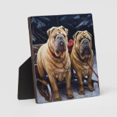 Plaque Photo Décor de Noël Shar Pei Snowy Sleigh (Recto)
