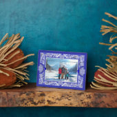 Plaque Photo Dentelle en céramique Bleu de Grèce (Côté)