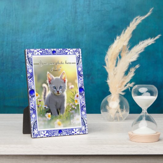 Plaque Photo Dentelle en céramique Bleu de Grèce (Côté)