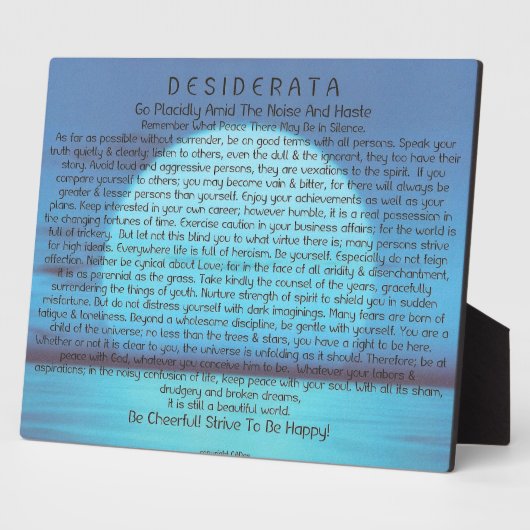 Plaque Photo Desiderata Poem on Blue Sunset (Côté)