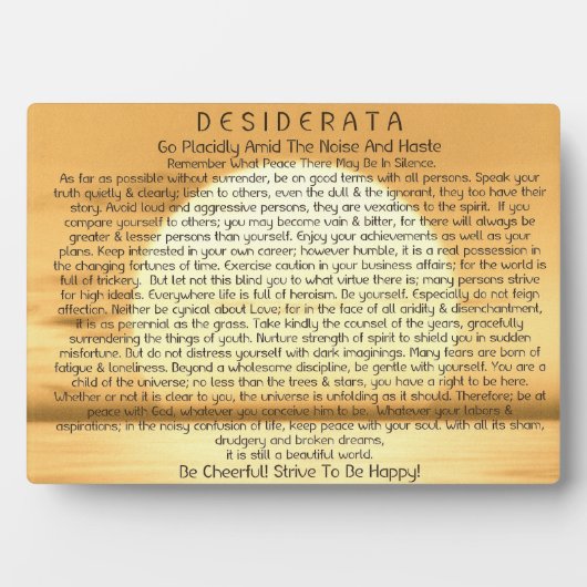 Plaque Photo Desiderata Poem on Sunset (Devant)