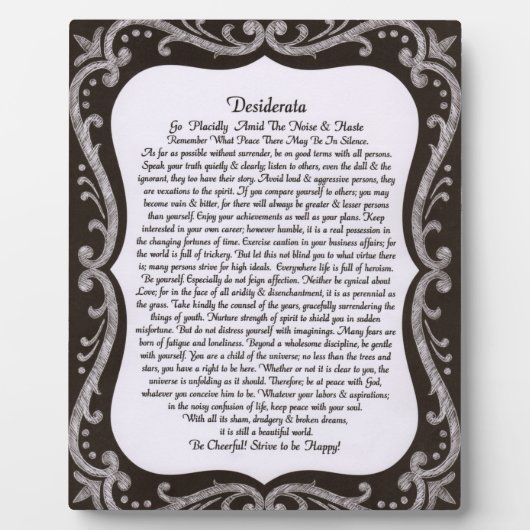Plaque Photo Desiderata sur le tableau de bord (Devant)