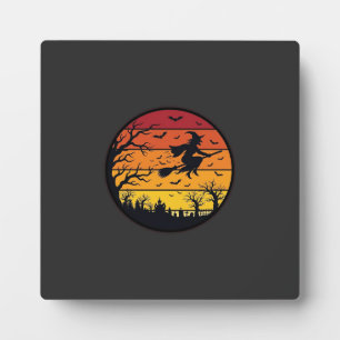 Plaque Photo Dessin de cercle rétro silhouette de sorcière au c