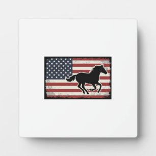Plaque Photo Dessin vectoriel de cheval vintage avec drapeau am