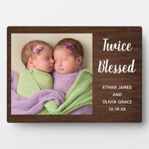Plaque Photo Deux fois bienheureux Twin Baby Photo Noms de nais