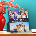 Plaque Photo Deux mamans valent mieux qu'une photo<br><div class="desc">Célébrez votre famille unique et vos mamans lors de la fête des mères avec cette plaque personnalisable moderne et amusante avec un 3 photo collage modèle avec la légende "Deux mamans sont meilleures qu'une" décorée de belles couleurs arc-en-ciel. Facile à personnaliser en ajoutant trois de vos photos de famille préférées....</div>