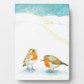 Plaque Photo Deux seins rouges Robin en hiver (Devant)