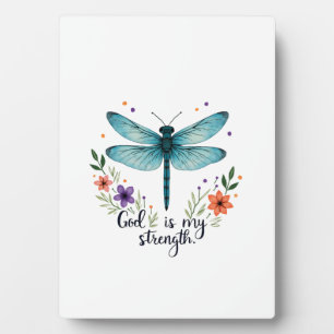 Plaque Photo Dieu est ma force Floral Libellule Christian T-Sh