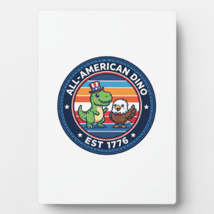 Plaque Photo Dinosaur Kawaii Patriotique Tout Américain DINO ES