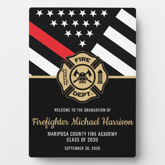 Plaque Photo Diplôme de pompier Red Line Fireman Bienvenue (Devant)