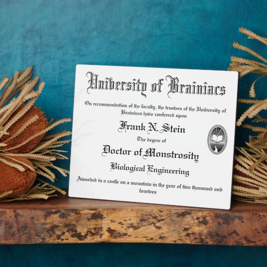 Plaque Photo Diplôme Frankenstein (Côté)