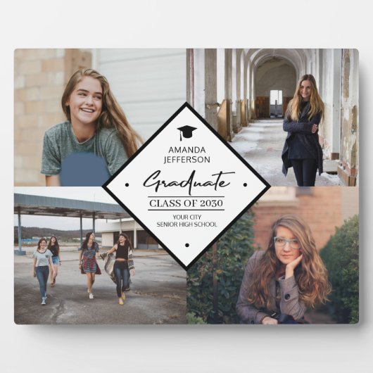 Plaque Photo Diplôme moderne élégant script 4 photo collage (Devant)