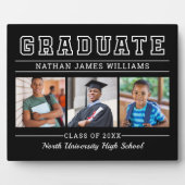 Plaque Photo Diplômé moderne Noir 3 Photo Graduation (Devant)