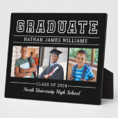 Plaque Photo Diplômé moderne Noir 3 Photo Graduation (Côté)