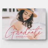 Plaque Photo Diplômé moderne Red Script Graduation Photo (Devant)