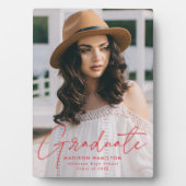 Plaque Photo Diplômé moderne Red Script Graduation Photo (Devant)