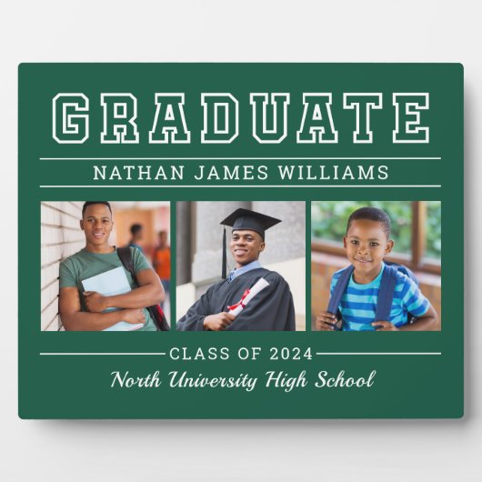 Plaque Photo Diplômé Moderne Vert 3 Photo Graduation (Devant)