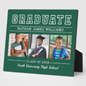 Plaque Photo Diplômé Moderne Vert 3 Photo Graduation (Côté)