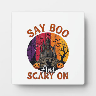 Plaque Photo Dis Boo Halloween effrayant Maison hantée Chat noi