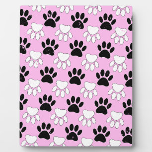 Plaque Photo Distressed Black And White Paws On Pink Background