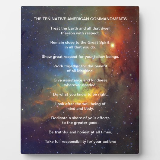 Plaque Photo Dix commandements amérindiens (Devant)