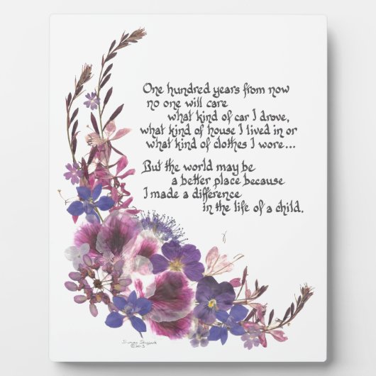 Plaque Photo Don d'appréciation de l'enseignant (Devant)