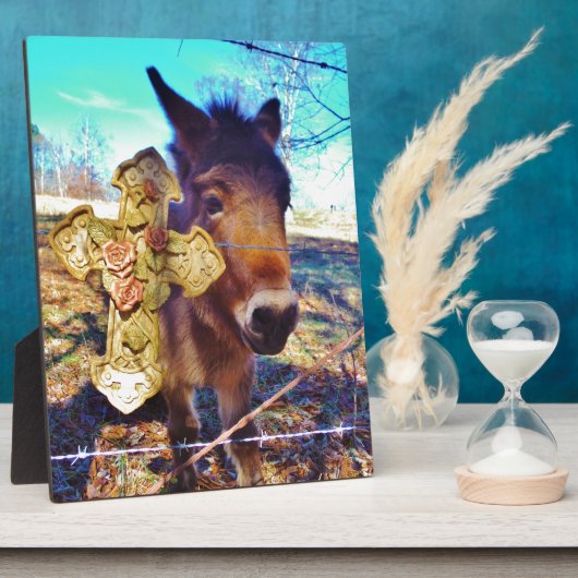 Plaque Photo Donkey avec croix Rose (Côté)