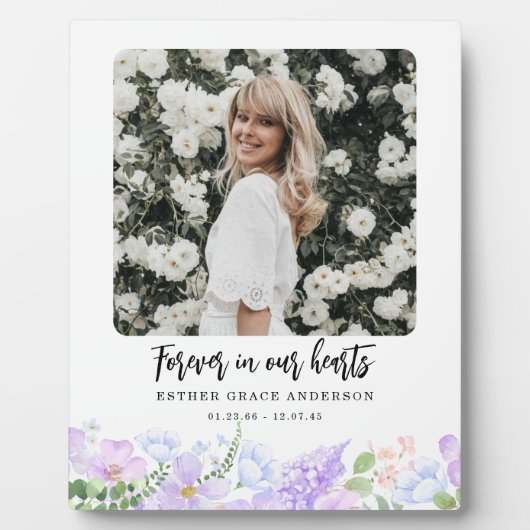 Plaque Photo Douces Pétales Violettes À Jamais Dans Nos Cœurs (Devant)