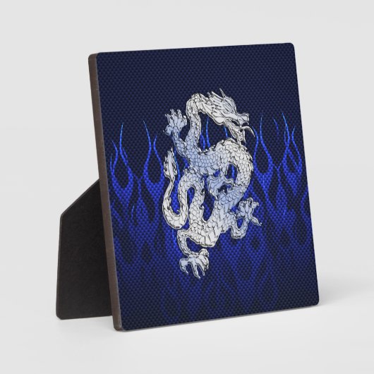 Plaque Photo Dragon Bleu dans Chrome Carbon course flammes (Recto)