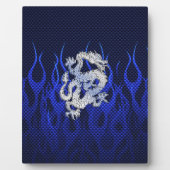 Plaque Photo Dragon Bleu dans Chrome Styles de fibre de carbone (Devant)