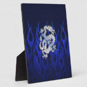 Plaque Photo Dragon Bleu dans Chrome Styles de fibre de carbone (Côté)