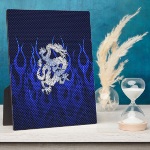 Plaque Photo Dragon Bleu dans Chrome Styles de fibre de carbone