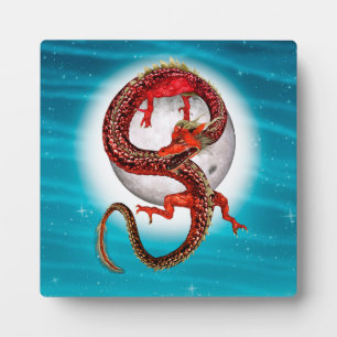 Plaque Photo Dragon Lune Rouge Fantaisie Céleste Artistique