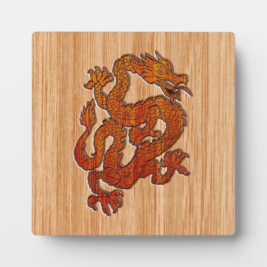 Plaque Photo Dragon Oriental Rouge en Bambou (Devant)