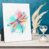 Plaque Photo Dragonfly rouge sur l'arrière - plan aquarelle (Côté)