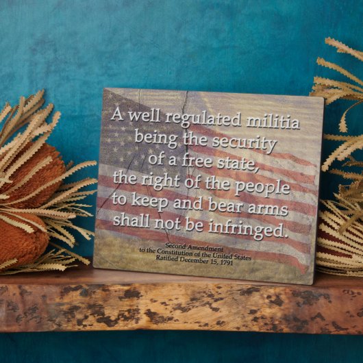 Plaque Photo Drapeau américain et 2ème amendement (Côté)