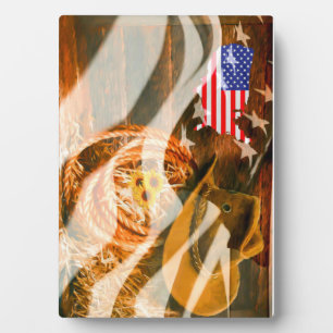 Plaque Photo Drapeau américain Lasso Casquette Cowboy
