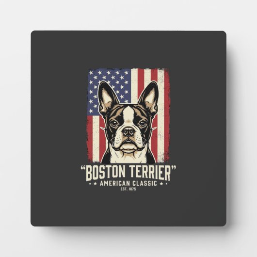 Plaque Photo Drapeau Classique Américain Boston Terrier (Devant)