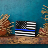 Plaque Photo Drapeau de police de la ligne bleue mince (Côté)