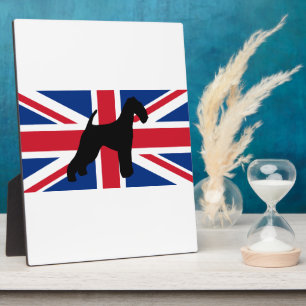 Plaque Photo drapeau de silhouette de terrier airedale