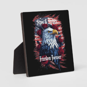 Plaque Photo Drapeau Stars & Stripes avec aigle chauve et Rose