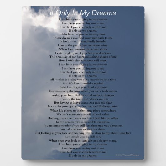Plaque Photo Dreams Loem Poem Fluffy White Clouds EASEL (Devant)
