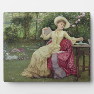 Plaque Photo Drinking Coffee and Reading in the Garden