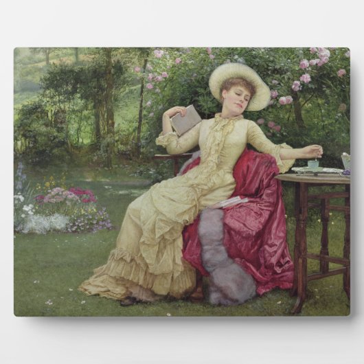 Plaque Photo Drinking Coffee and Reading in the Garden (Devant)