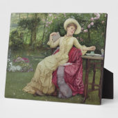 Plaque Photo Drinking Coffee and Reading in the Garden (Côté)