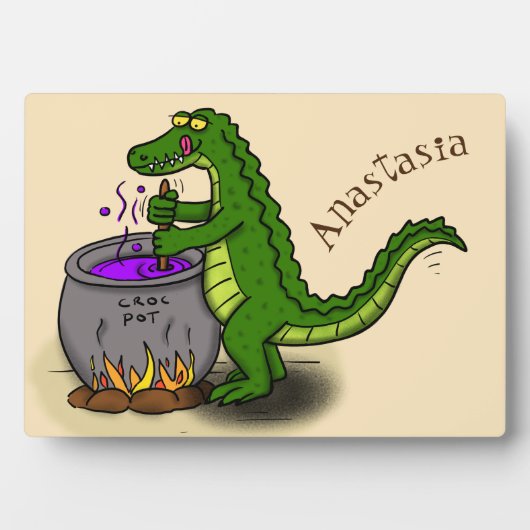 Plaque Photo Drôle alligator vert cuisine dessin animé (Devant)